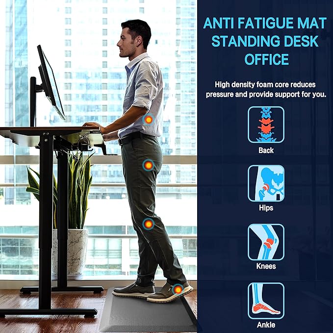 FEATOL Anti Fatigue Mat Floor Mat, Extra Thick Standing Office Desk Mat Memory Foam Cushioned Anti Fatigue Ergonomic Kitchen Mats Comfort Standing Pad NOT PVC 9/10 Inch Thick (20" x 39", Gray)