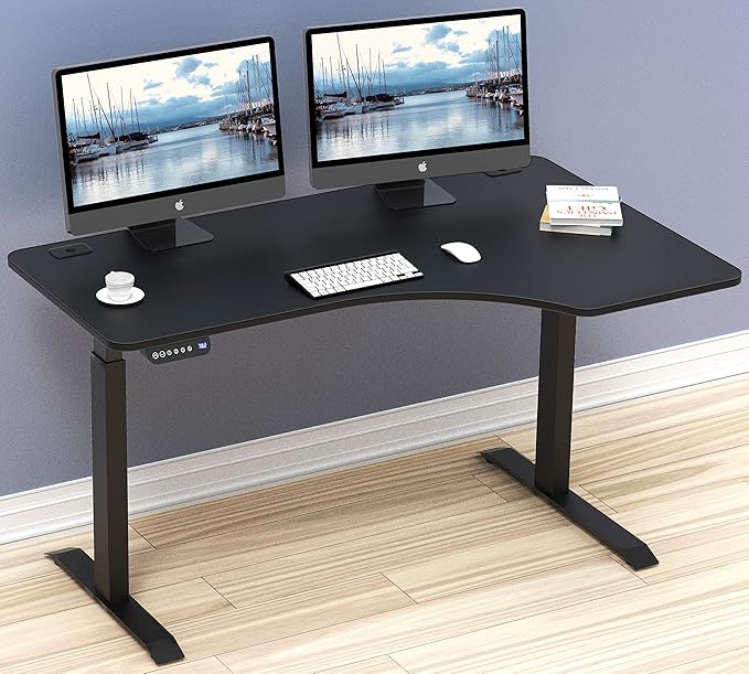 SHW 55-Inch Large Electric Height Adjustable L-Shaped Standing Desk with Right Facing Corner, Black