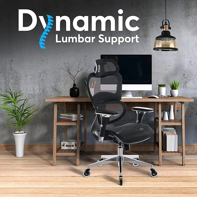 Oline ErgoPro Ergonomic Office Chair, Rolling Desk Chair with 4D Adjustable Armrest, 3D Lumbar Support, Blade Wheels, Mesh Computer Gaming Executive Swivel Chairs Chair (Black)