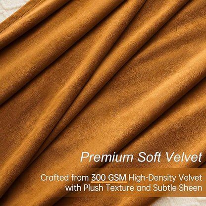 Topfinel Velvet Curtains 90 Inch Long, Golden Brown Copper Blackout Thermal Nursery Light Blocking Window Curtains for Bedroom, Sound Dampening Victorian Privacy Decorative Drapes 2 Panels Funky Decor