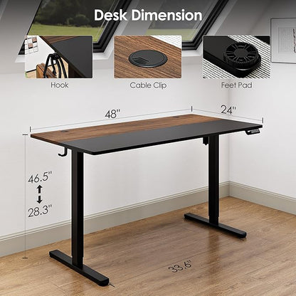 Monomi Electric Standing Desk, 48x24 Inches Adjustable Height Desk, Home Office Sit Stand Up Desk (Black Frame/Black+Brown Top)