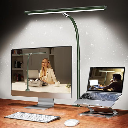 LED Desk Lamp for Office Home, Eye-Caring Desk Light with Stepless Dimming Adjustable Flexible Gooseneck, 10W USB Adapter Desk Lamp with Clamp for Reading, Study, Workbench (Green)