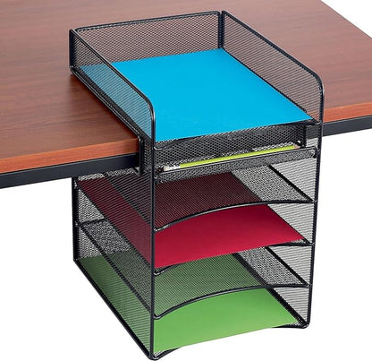 Safco Onyx Hanging Desktop Organizer with 5 Horizontal Trays, Under-Desk Storage. Fits Tables 1.75" Thick and Under