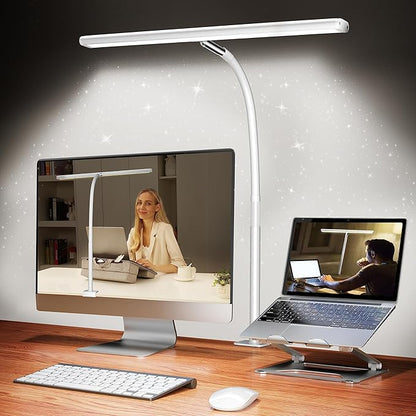 LED Desk Lamp for Office Home, Eye-Caring Desk Light with Stepless Dimming Adjustable Flexible Gooseneck, 10W USB Adapter Desk Lamp with Clamp for Reading, Study, Workbench (White)