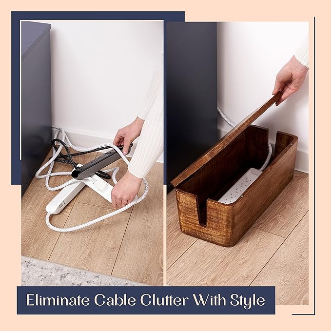 Large Cable Management Box - Cable Organizer Box and Power Strip Box for Electrical Cord Management - Desk Cord Hider and Floor Cable Management - Wire Storage and Organization for Cords