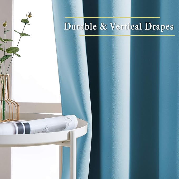 NICETOWN Blackout Curtains Panels for Window - Window Treatment Thermal Insulated Grommet Blackout Drapes for Bedroom (Teal Blue=Light Blue, Double Panels, 52 by 84 Inch)