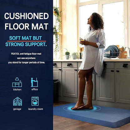 Anti Fatigue Mat Floor Kitchen Mat, FEATOL Standing Desk Mat Foam Cushioned Anti Fatigue Mats Comfort Standing Pad 9/10 Inch Thick (20" x 39", Blue)