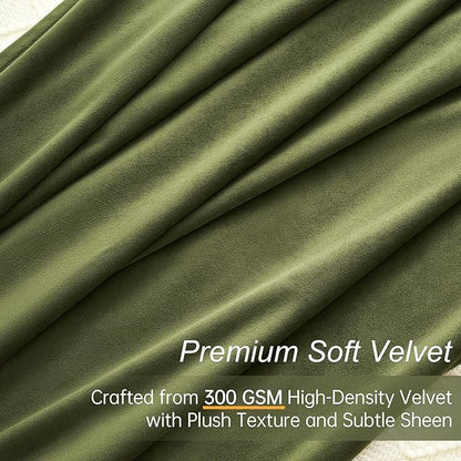 Topfinel Olive Green Velvet Curtains 96 Inches Long, Blackout Moss Green Dark Academia Unique Curtains Suede Boho Luxury Track Back Tab Drapes with Hooks for Living Room Bedroom Winter Christmas Decor