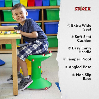 Storex Wiggle Stool – Active Flexible Seating for Classroom and Home Study, Adjustable 12-18 Inch Height, Green (00304U01C)