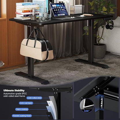 Monomi Electric Height Adjustable Standing Desk, 48x24 Inches, Ergonomic Home Office Sit/Stand Up Desk (Black Steel Frame/Black Top)