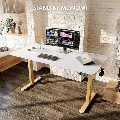 Monomi Electric Standing Desk, 55 x 24 inches Height Adjustable Desk, Ergonomic Home Office Sit Stand Up Desk with Memory Preset Controller (White Top/Wood Grain Frame)