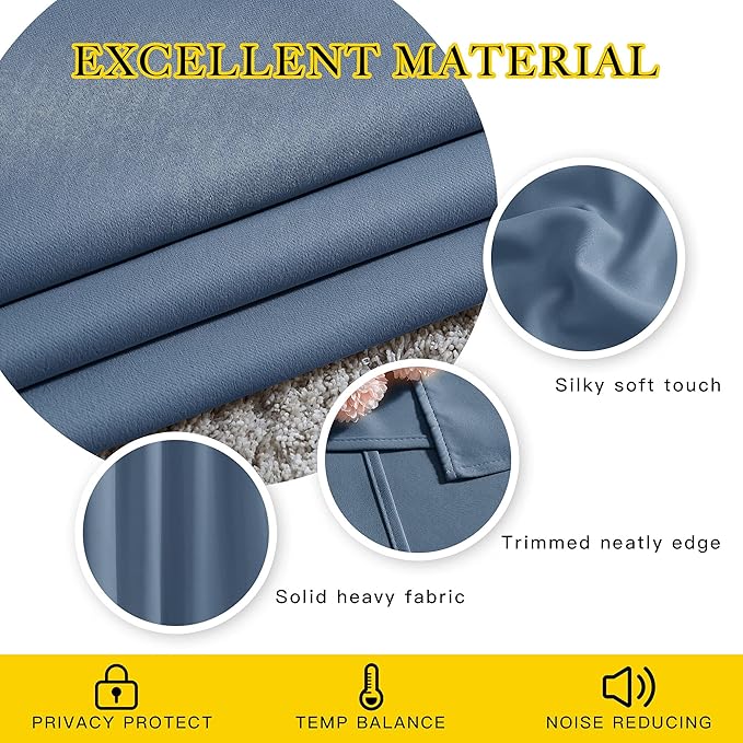 NICETOWN Bedroom Blackout Curtains and Drapes 54" L - Window Treatment Thermal Insulated Solid Grommet Blackout Draperies for Home Office (Stone Blue, 2 Panels=92" Wide)