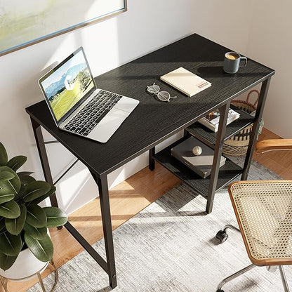 CubiCubi Small Computer Desk, 35 Inch Home Office Desk with Storage Shelves, Study Writing Desk, Black