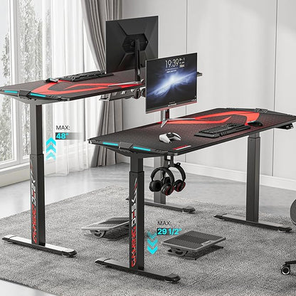 EUREKA ERGONOMIC 65 inch Electric Height Adjustable Gaming Desk Standing Desk, Large Gaming Computer Desk with RGB LED Lights and Extended Gaming Mouse mat for Gaming and Home Office,Black