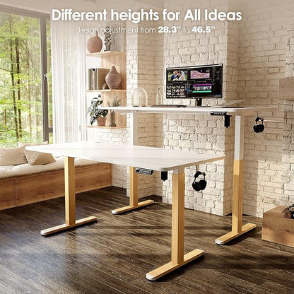 Monomi Electric Standing Desk, 55 x 24 inches Height Adjustable Desk, Ergonomic Home Office Sit Stand Up Desk with Memory Preset Controller (White Top/Wood Grain Frame)