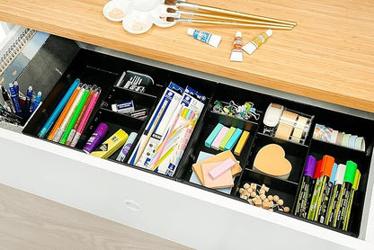 CAXXA 3 Slot Drawer Organizer with 4 Adjustable Dividers - Junk Drawer Storage for Office Desk Supplies and Accessories, Black (1 Pack)